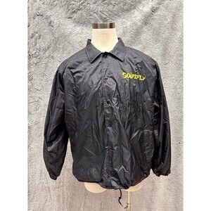 Vintage y2k windbreaker Jacket SOULFLY FIRE Flames Black Snap Nylon 2XL